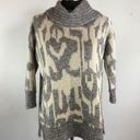 Chico's  Womens Tunic Sweater 0 S Small Gray Beige Cowl Neck Wool Blend 3/4 Sleeve Photo 0