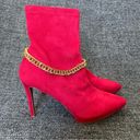 Jessica Simpson NEW  Valyn 4 Bootie Wicked Red Gold Chain Pointy Toe Women’s 9 Photo 0