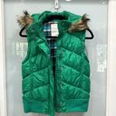 Aeropostale  Women's Green Faux Fur Winter Puffer Zip Up Vest Sz L Photo 0