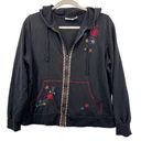 Jason Maxwell  Womens Full Zip Hoodie Vtg Sz M Black Embroidered Floral JW Vibes Photo 0