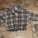 Poof! Warm & Cozy Lifestyle Grey Plaid Quarter Zip Sherpa Sweatshirt Size Small Photo 0