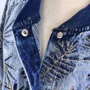 Guess Women's Burnished Denim Bomber Jacket Size XL Embroidered Palm Tropical Photo 6