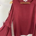 Ro & De  lace up bell sleeve satin maroon top size small Photo 4