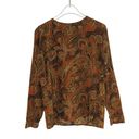 Oleg Cassini  Silk Paisley Vintage Brown & Orange Retro Long Sleeve Blouse Small Photo 2