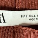 ZARA  Brown Balloon Sleeve Turtle Neck Ribbed Trim Knit Fitted Sweater Top Size L Photo 3