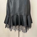 Who What Wear  Black Faux Leather Mini Skirt with Ruffle Lace Hem Photo 4