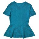 St. John  Turquoise Blue Jacquard Knit Pointelle Peplum Top Photo 1