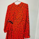 Hunter Bell  Orange Black Animal Print Lawton Polka Dot Ruched Midi Dress Size 6 Photo 2