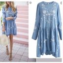 Philosophy  Dress Chambray‎ Embroidered Floral High Low Tunic Dress Size Large Photo 1