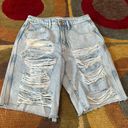 Good American 90’s Bermuda Indigo Light Wash Denim Jean Shorts Distressed Size 2 Photo 0