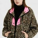 American Eagle  Leopard Print Pink Trim Fleece Jacket Photo 0