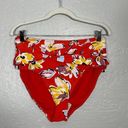 Catalina  Women M Red White Yellow Blue Floral Print High Waisted Bikini Bottom Photo 0