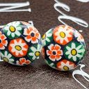 Daisy Vintage 1960s Retro White  Floral Cabochon Stainless Steel Earring Studs Photo 4