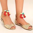 Betsey Johnson  𝅺Abree Gold Lace-up Pom-Pom Sandals Photo 0