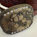 Vintage HAND TOOLED Leather WESTERN Belt XL Brown with Brass Rhinestone Buckle Photo 1