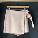 ZARA  nude blush belted asymmetrical suede skort tortoise shell zipper skirt Photo 0