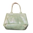 Talbots  Womens Genuine Leather Reptile Embossed Handbag Green Tote Purse Photo 3