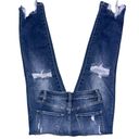 Risen Jeans Women Size 1 dark denim straight distressed high waisted girlfriend Photo 6