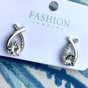 Twisted Rhinestone and faux diamond silver earrings tear drop stud  costume gift Photo 0