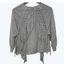 Rebecca Taylor  Grey Open Front Long Sleeve Fringe Draped Cardigan Sweate… Photo 2