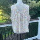 Loft  cropped eyelet embroidered floral cropped tank top blouse pink yellow Sz L Photo 3