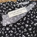 Paper Crane  shirt black floral blouse, elastic at short sleeves, size small Photo 3