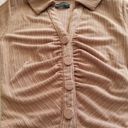 Naked Wardrobe  Women's Mocha Button Up Long Sleeve Crop Collard Shirt Size XS Photo 1