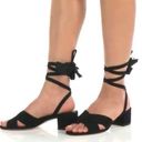 Brian Atwood  B-Astor Black Nubuck Ankle Wrap Block Heel Sandals Photo 0