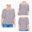 W5  Concepts Navy Blue Smocked Off Shoulder Top Size Small Pink Flowers‎ Bohemian Photo 1