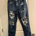 American Eagle Stretch Ripped Mom Jeans Size 8 Extra Long Dark Washed Photo 0