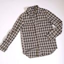 Brandy Melville Women's One Size Flannel Plaid Button Up Shirt Tan Beige & Black Photo 0