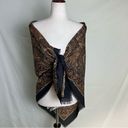 Edge Elaine Gold Large Square Boho Scarf Wrap Brown Black Floral Frayed  46x46 Photo 9