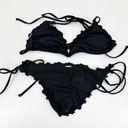 Relleciga  Bikini Womens Small Black Ruffle Triangle Swim Suit Strappy Tie Solid Photo 8