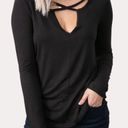 Z Supply  Key Hole Criss Cross Heart Knit Top Blouse Black S Photo 1