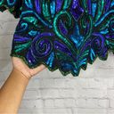 Laurence Kazar VTG  7X 100% Silk Sequin Beaded Blouse Peacock Green Blue Evening Photo 2