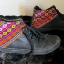 Inkkas  Black Leather With Geometric Pattern High Top Sneakers Size 8 Photo 0