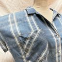 Thread and Supply  Plaid Chambray Short Sleeve Button Up Blouse Size S Photo 4