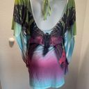 One World  beach butterfly print swim cover up top size medium multicolored flowy Photo 4