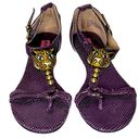 Betsey Johnson  Kahluua Purple Flat T-strap Tiger Head Embellished Sandals Photo 0