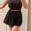 Set Crop Top Shorts High Waisted Pants Loose Pants Track Pants Tank Top Bustier Summer Set Black Photo 4