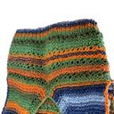 Women’s blue orange green stripe handmade crochet knit sleeveless v neck sweater Size L Photo 2