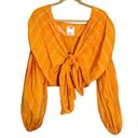 Acler Wyatt Exaggerated Long Puff Sleeve Tie Front Wrap Top Size 8 Orange Photo 3