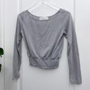 Hiatus  Grey Crop Top Long Sleeve Smocked Hem M Photo 0