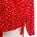 Jason Wu J  Floral Print Long Sleeve Wrap Blouse Fiery Red Daisy Size M A395376 Photo 4