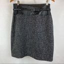 Anne Klein  Black & Gray Wool Woven Knot Leather Belted Waistband Skirt 10 Photo 1