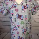 Disney  Scrub Top size Medium Eeyore Gray Nursing Medical Shirt Vet Tech Hearts Photo 3