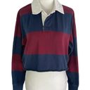 American Eagle New  Throwback Rugby Stripe Cropped Polo Shirt Maroon Navy Size XS Photo 0