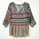 Umgee + Plus Size Multicolor Floral Paisley Boho Long Sleeve Henley Peplum Top XL Photo 1