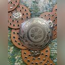 Vintage Y2K large circle western metal buckle plated belt, size large Tan Photo 1