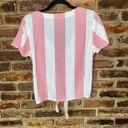 Roxy  Red Pink White Stripe Short Sleeve Button Down Tie Waist Top Size Small Photo 2